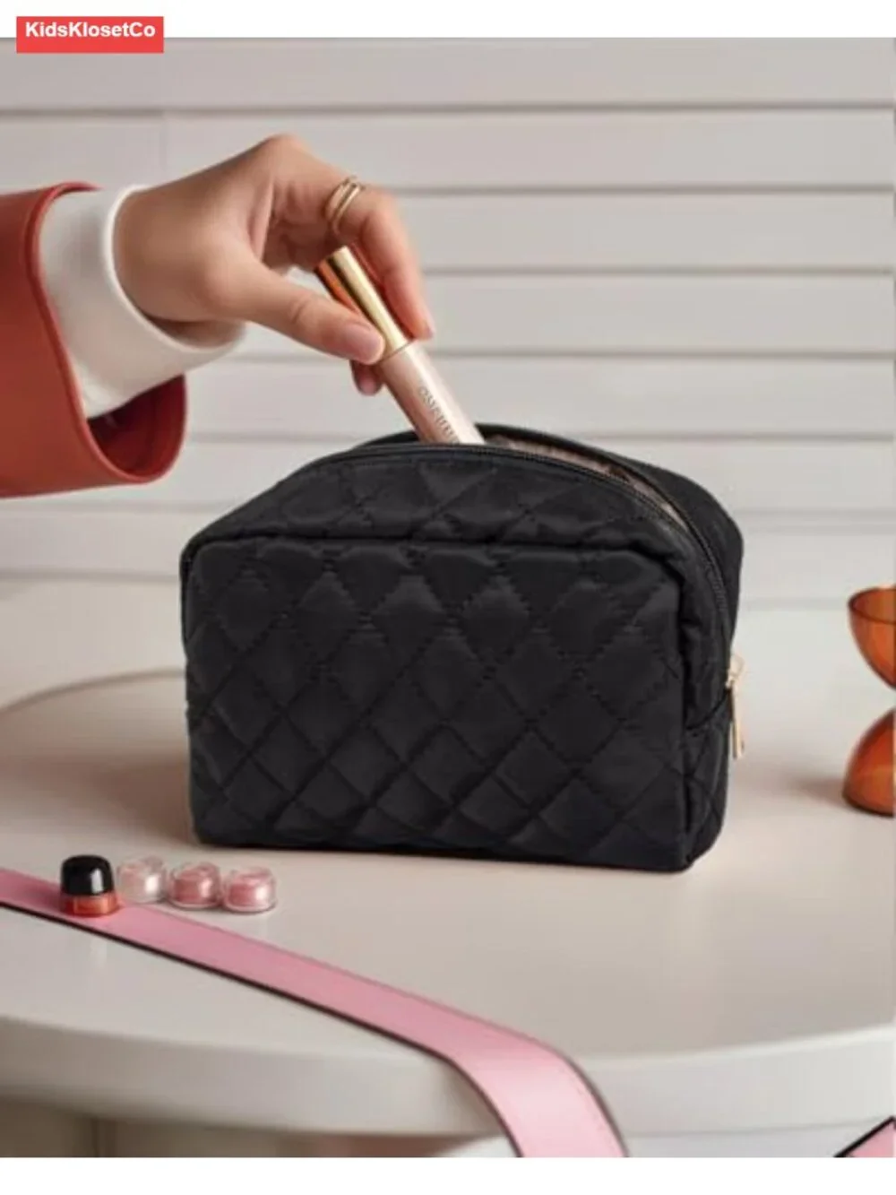 Quilted Travel Makeup Bag Water-Resistant Cosmetic Organizer Zipper Pouch